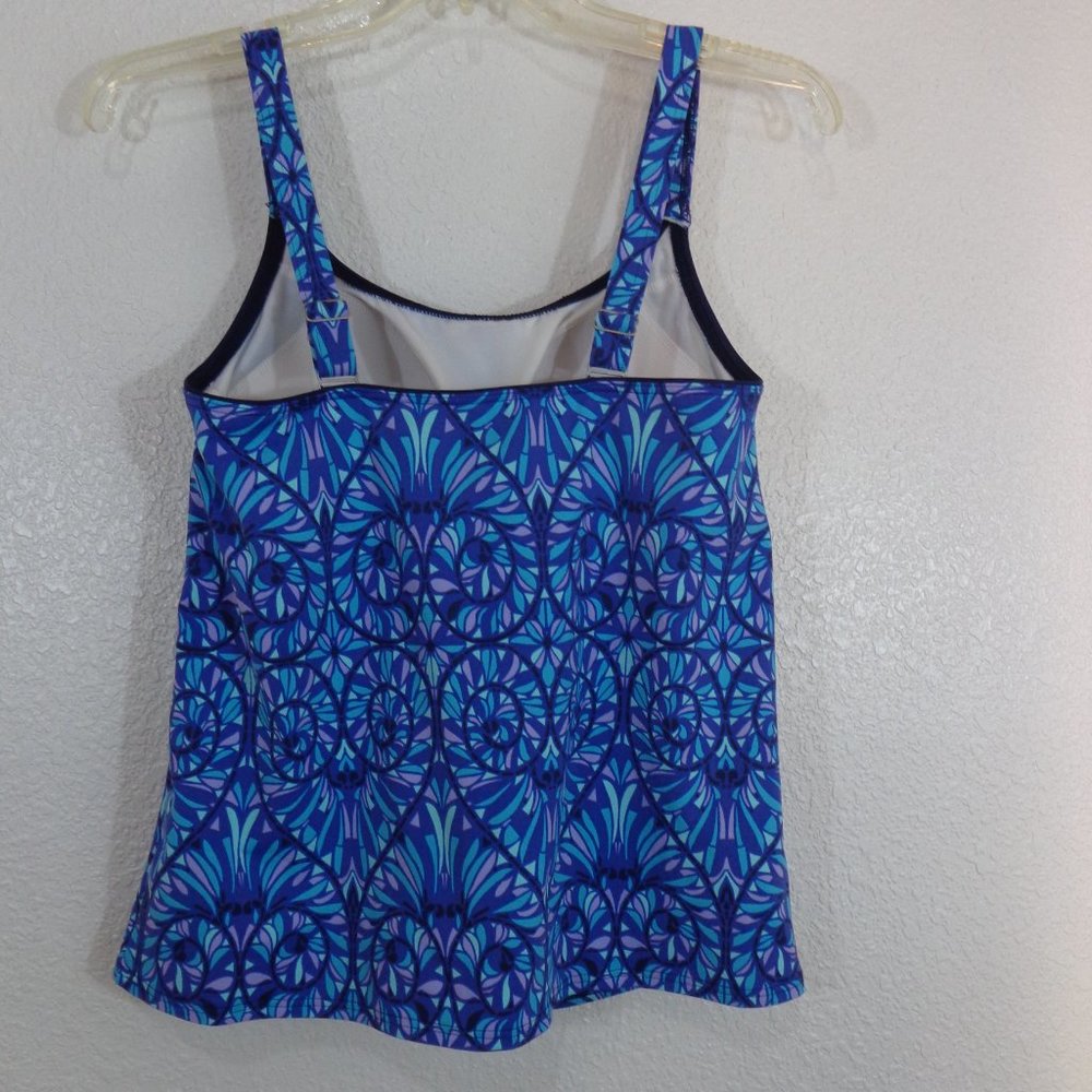 Lands End Size 6 Scoop Neck Blue Purple Floral Tankini Swim Top Padded - Picture 2 of 5